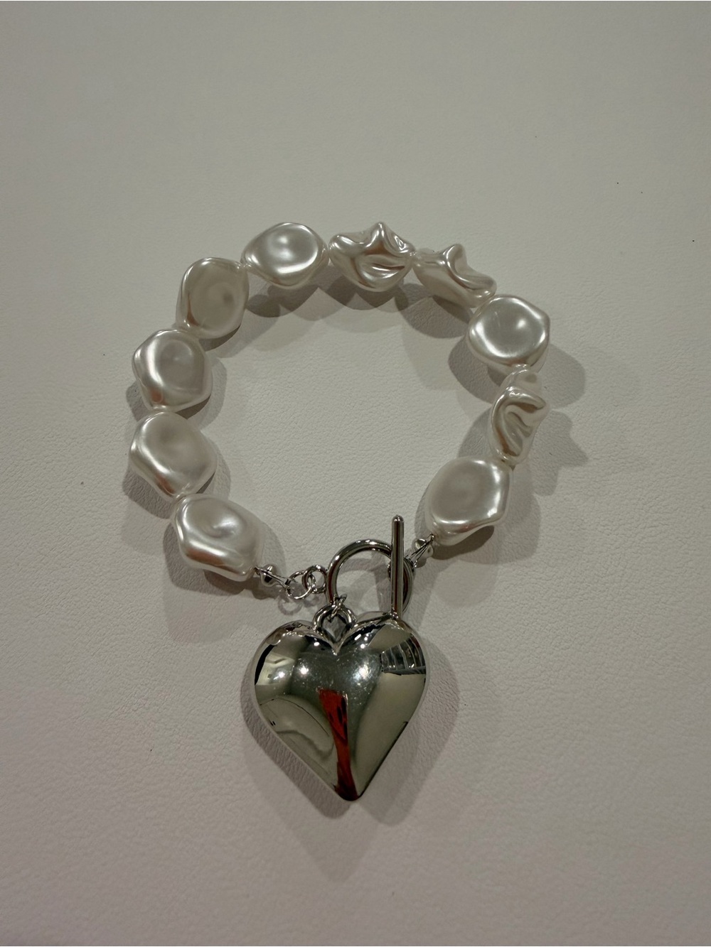 Silver Heart Charm Pearl Link Bracelet - Picture 9 of 10